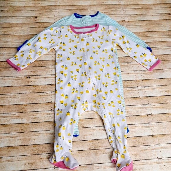 Cloud Island 2Pack Baby Girl's Long Sleeve Bodysuit Floral & Strip Patterns 3-6M - Picture 2 of 8